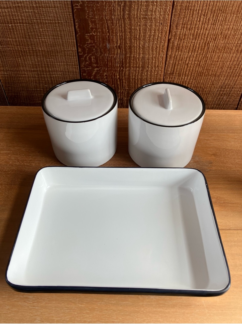 Hearth & Hand By Magnolia Ceramic Bathroom Canisters With Metal Tray Farmhouse